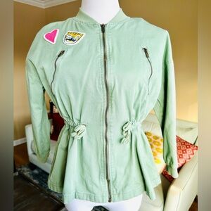 Cat & Jack Girls L 10/12 Green Lightweight Patched Utility Jacket